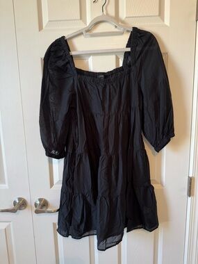 J. Crew Black Puff Sleeve Tiered Tunic Swim Cover Up.